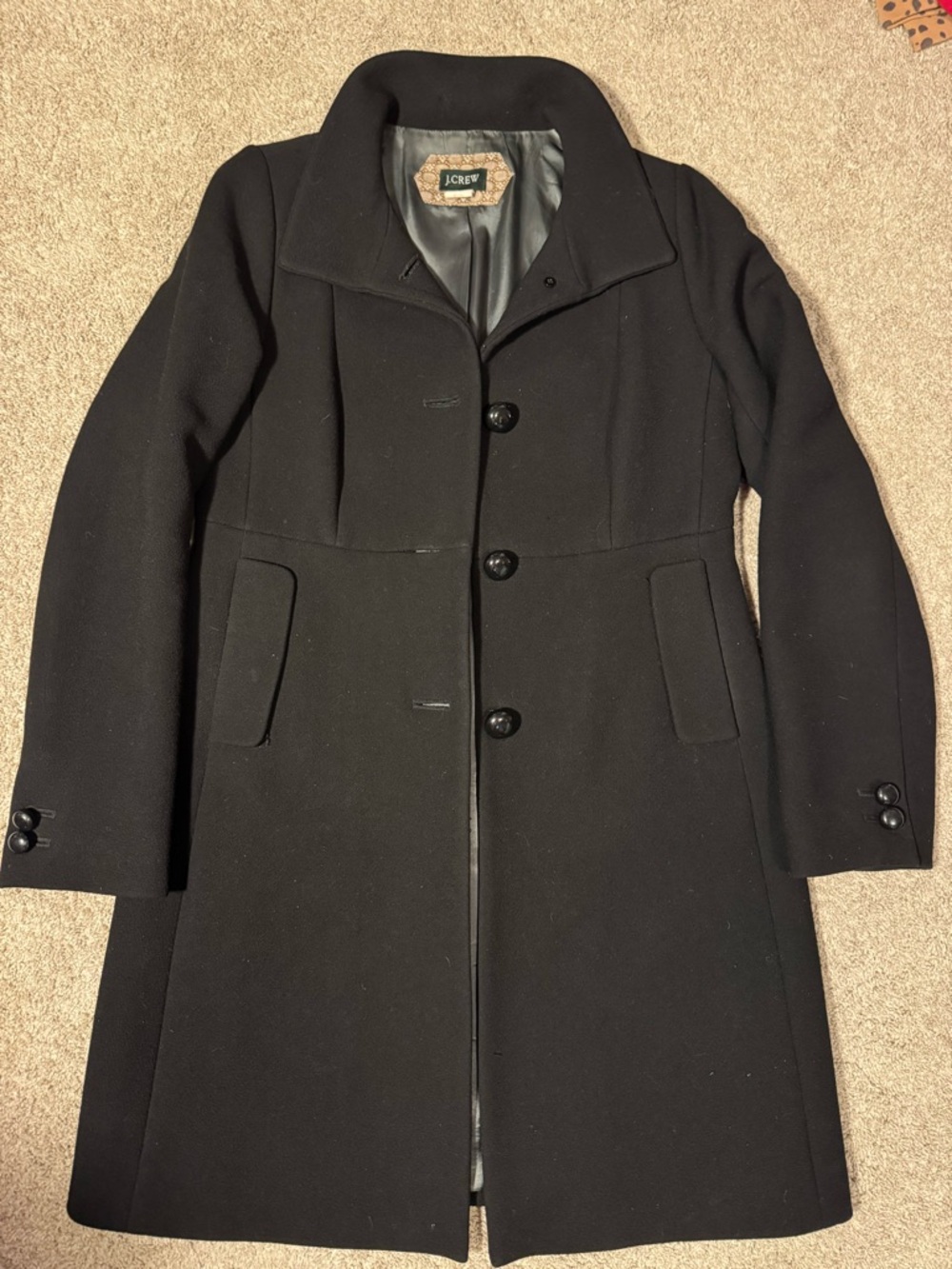 J. Crew Black 94% Wool Pea Coat with Notch Collar Size 8